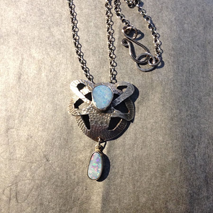 Silver Art Nouveau Knot pendant with Opals