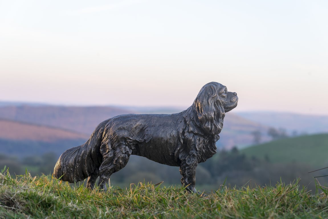 Standing Cavalier King Charles Spaniel Dog Statue Bronze Resin Garden Sculpture