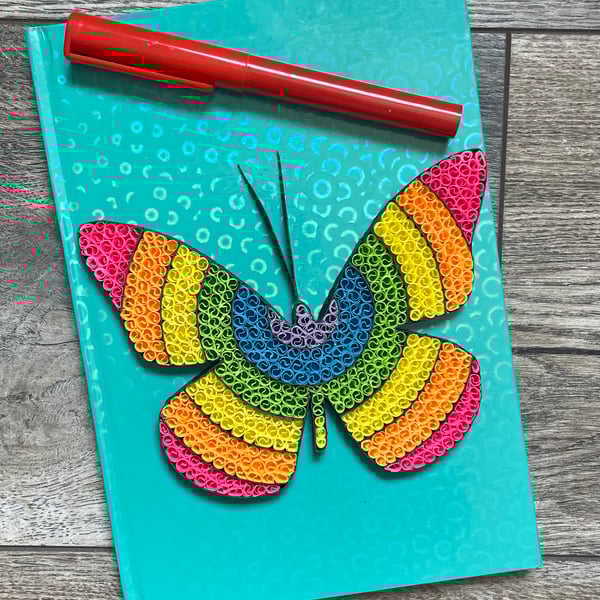 Stunning Handmade Quilled Butterfly Notebook & Pen Set  Size A5 