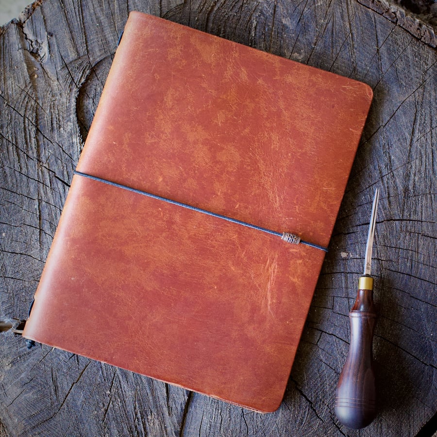 Minimalist A5 Leather Journal Cover - Handmade Genuine Veg Tan Leather Planner