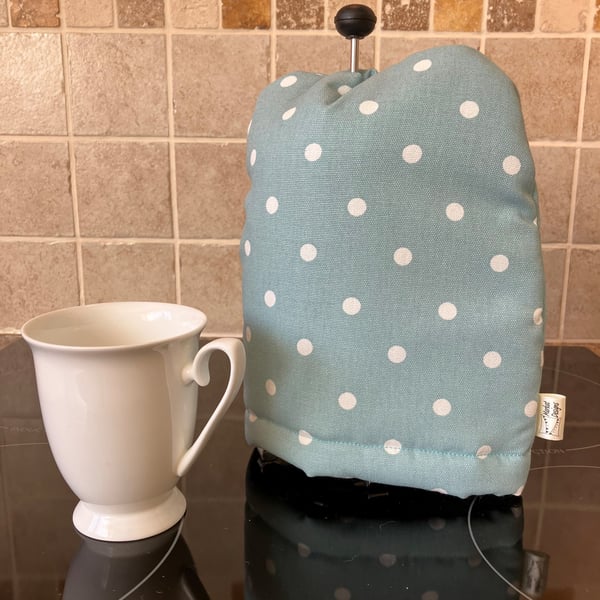 Turquoise Spotty Cafetiere Cosy, Handmade in the UK