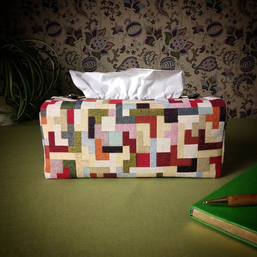 Rectangle Tissue Box Cover - Multi Colour Pixel Pattern