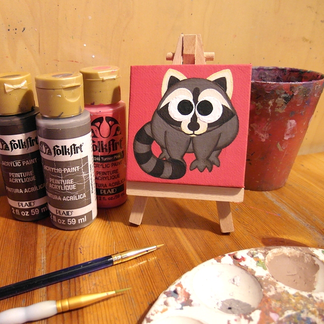 Sold Cute Raccoon Miniature Painting - acrylic ... - Folksy