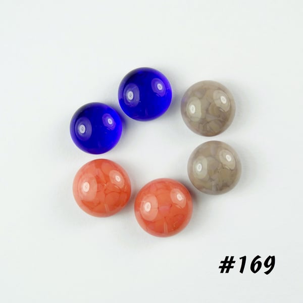 3 pairs of handcrafted fused glass round cabochons, 1cm (169)