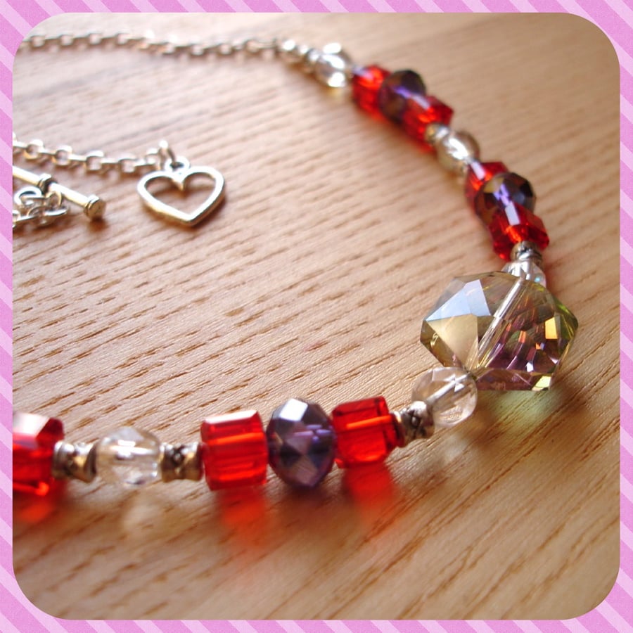 Red and Grey Sparkle Bead Necklace