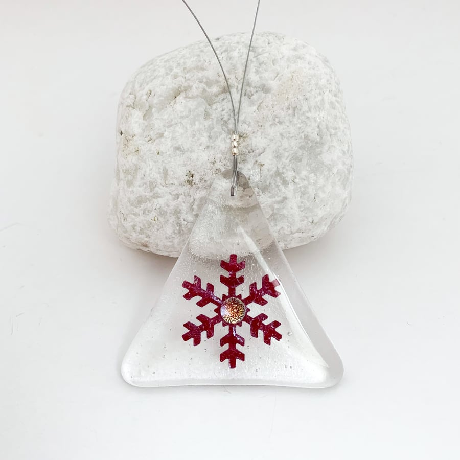 Seconds Sale - Mini Fused Glass Snowflake Hanging (Gold Middle)