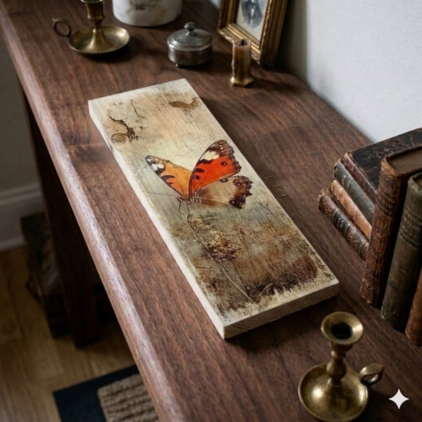 Rustic Orange Butterfly Meadow Country Nature Wood Wall Art