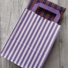 24 Purple & White Striped Paper Carrier Bags 23 x 18 x 8 cm