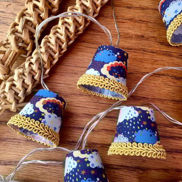 Upcycled Mini Lampshade Fairy Lights - Liberty - Hiding