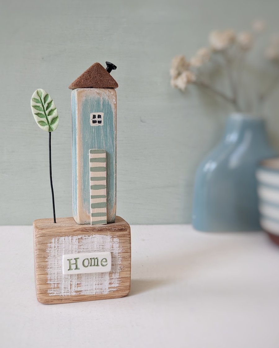 Perfectly Imperfect Little Wooden Sea Hut with Clay Tree 'Home'