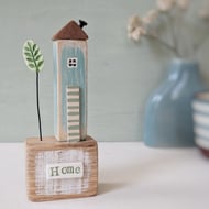 Perfectly Imperfect Little Wooden Sea Hut with Clay Tree 'Home'