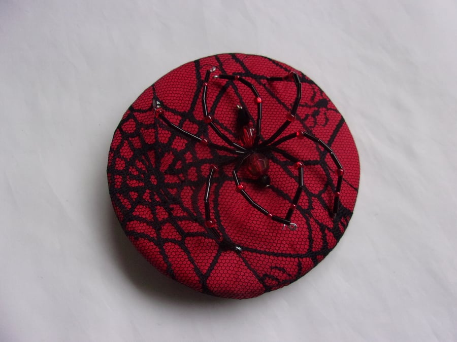 Bright Red & Black Crystal Spider Cobweb Cocktail Hat Fascinator Mini Headpiece 