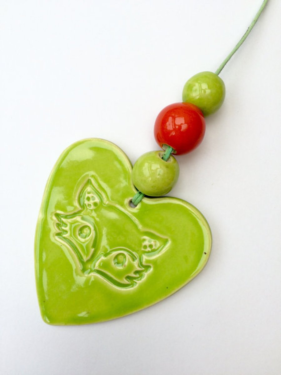 Lime Green Ceramic Fox Hanger with 3 beads