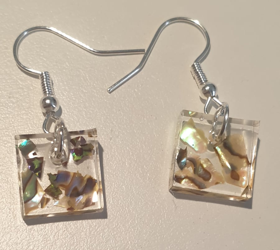 Square yellow mother of pearl resin earrings
