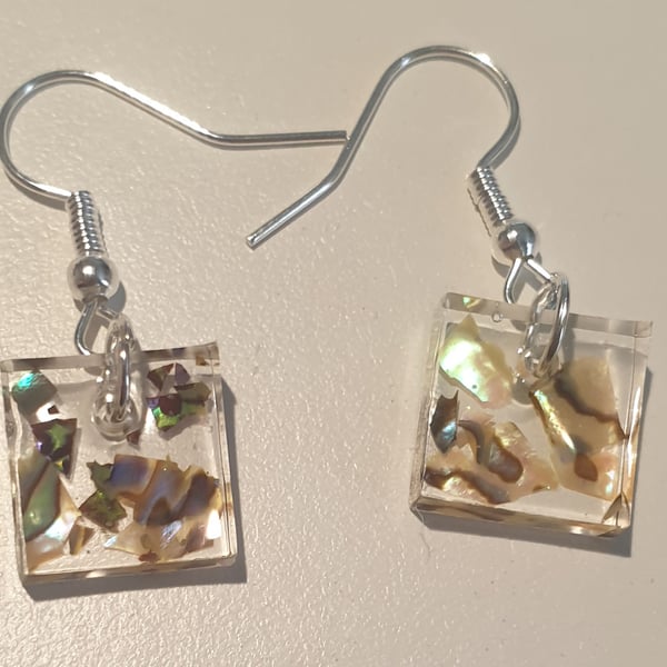 Square yellow mother of pearl resin earrings