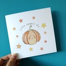 Little Pumpkin Pie card, Autumn Birthday card, Pumpkins card, First Halloween 