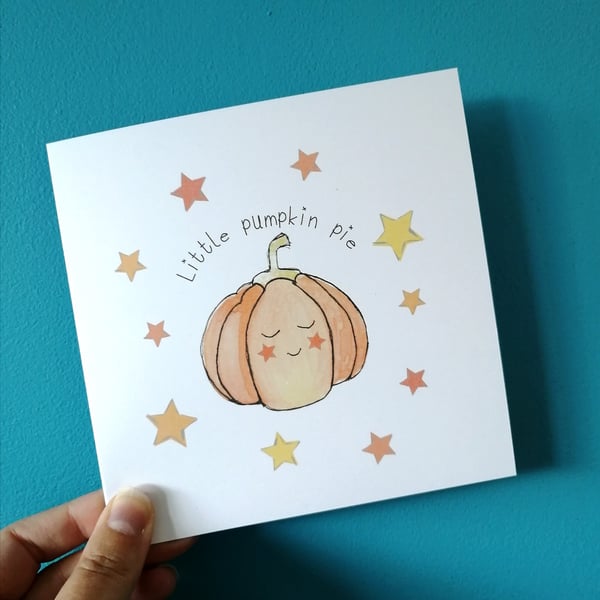 Little Pumpkin Pie card, Autumn Birthday card, Pumpkins card, First Halloween 