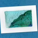 "Ocean Wave 2": Hand-embroidered Silk Greetings Card
