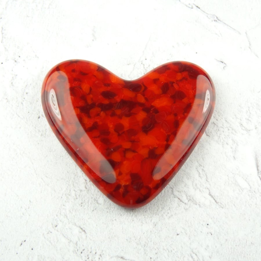 Rich red fused glass heart pocket hug keepsake flat backed 5x4.5cm handcrafted 