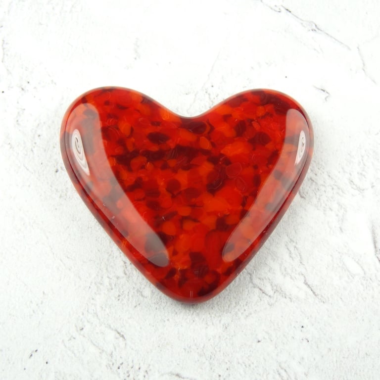 Rich red fused glass heart pocket hug keepsake flat backed 5x4.5cm handcrafted 