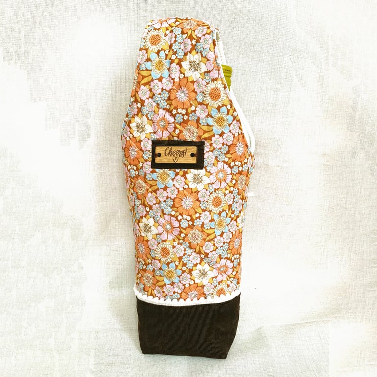 Handmade Fabric Wine Bottle Bag - Retro Floral