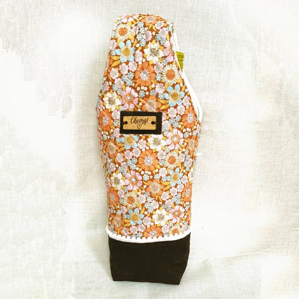 Handmade Fabric Wine Bottle Bag - Retro Floral