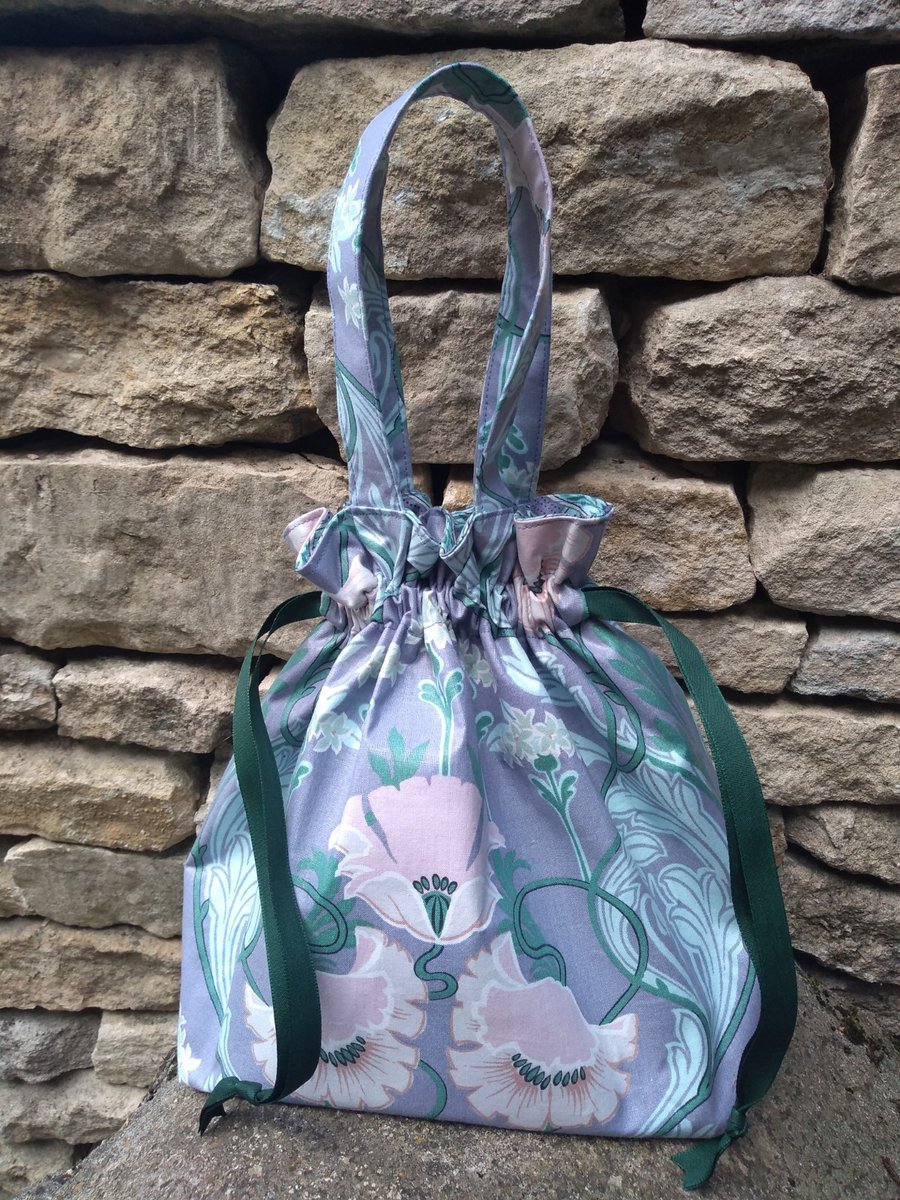 A Drawstring or Tote Bag made from French, vintage fabrics