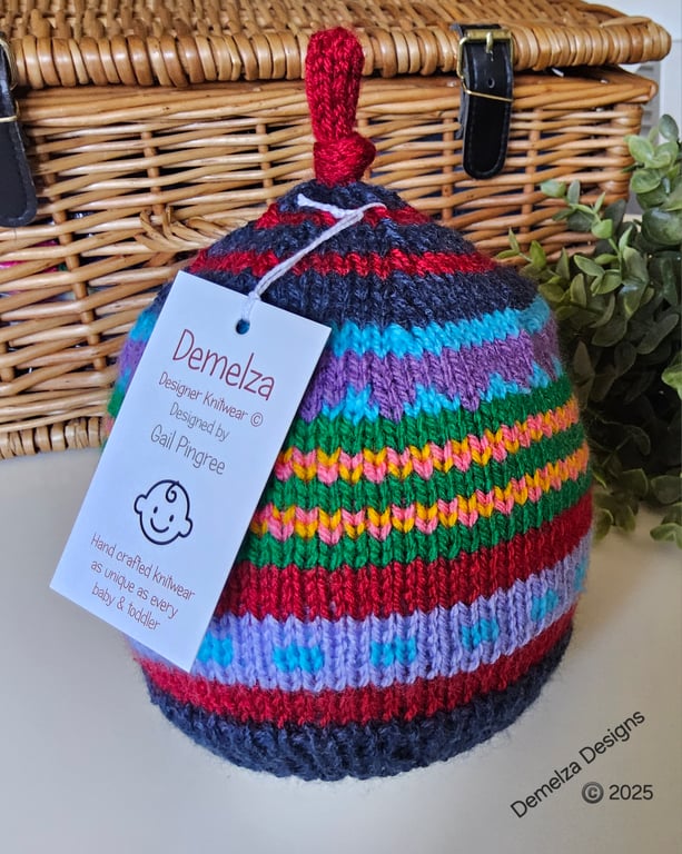 Designer Toddler Knotted Fairisle Hat 1 - 2 years size 