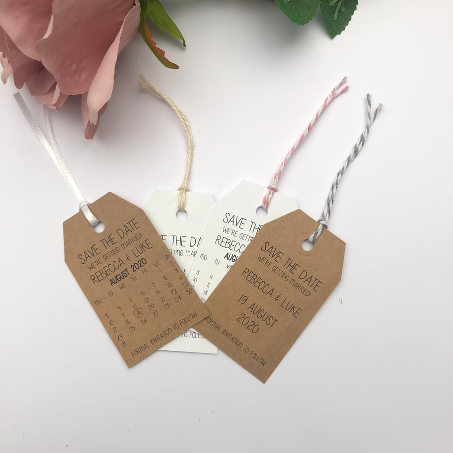 Personalised Save The Date Tags - White or Kraf... - Folksy