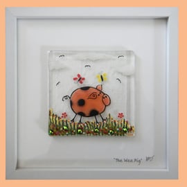 Handmade Fused Glass 'Little Pink Pig' Picture