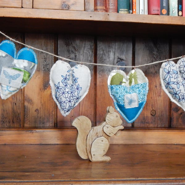 Patchwork and wild flower  - Screen printed heart - 73cm - Bunting, wall hanging