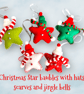 Christmas star hanging decorations baubles in woolly hats, scarves, jingle bells - Image 10