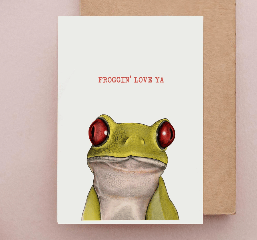 Froggin' Love Ya Card - Valentines card for him, Funny Frog Valentines Day Card