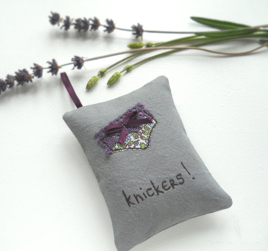 freehand embroidered lavender sachet hanging decoration dark purple