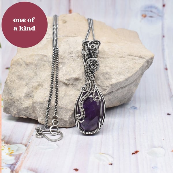 Amethyst and Silver Wire Wrapped Necklace
