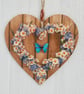 Decoupaged Wooden Hanging Heart - Flower Wreath