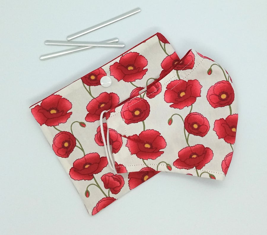 Poppy shaped Face mask and pouch