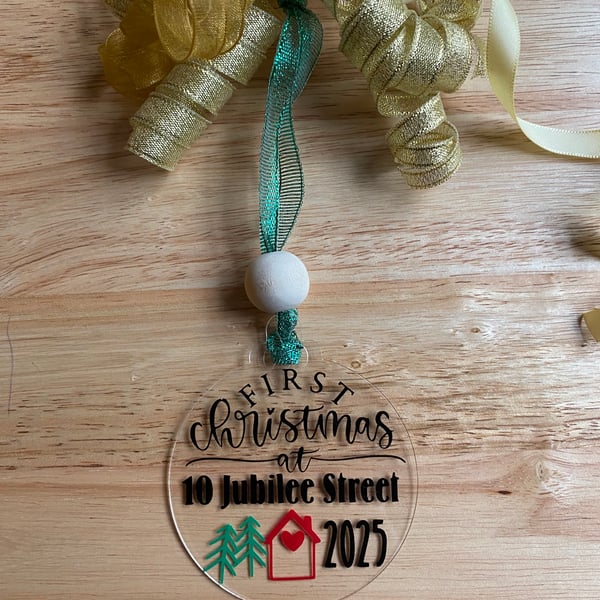 Beautiful hand finished personalised First Year in New Home Christmas Decoration