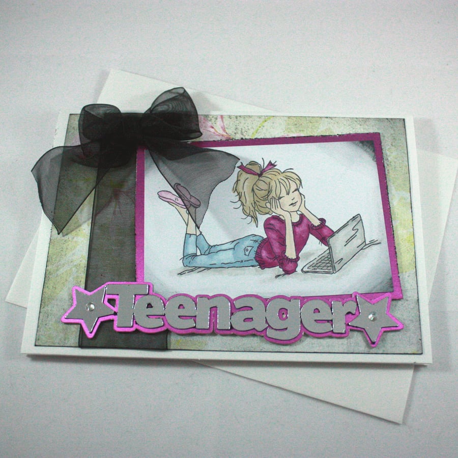 Handmade birthday card - grungy teenage girl
