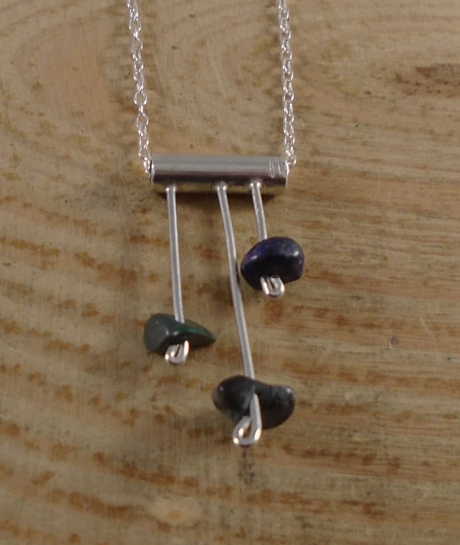 Sterling Silver Tube Gemstone Chips Necklace