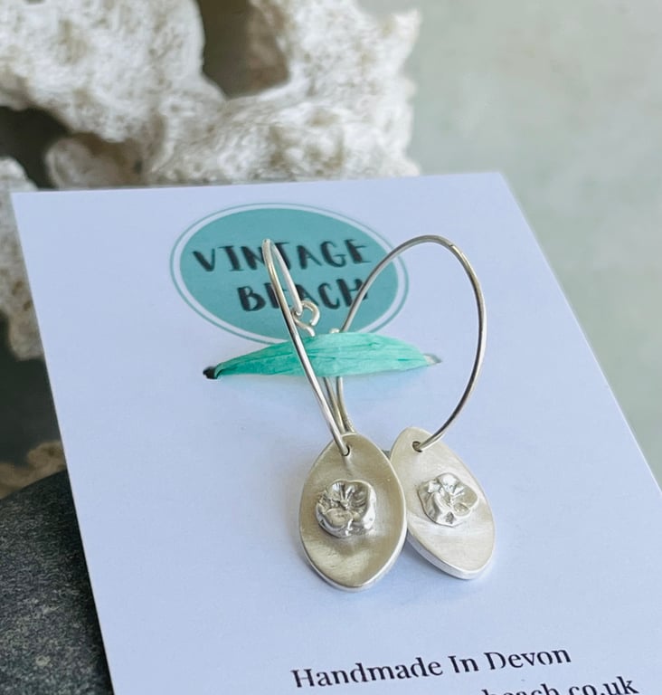 Recycled silver flower hoop earrings 