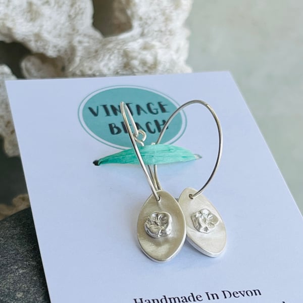 Recycled silver flower hoop earrings 