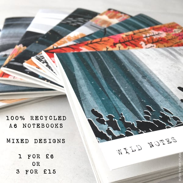 A6 Recycled Notebooks: mixed designs