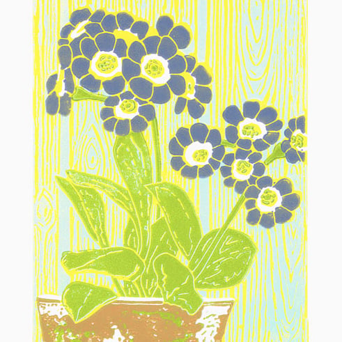 Auricula Flower - Soft Damson - Original linocut print