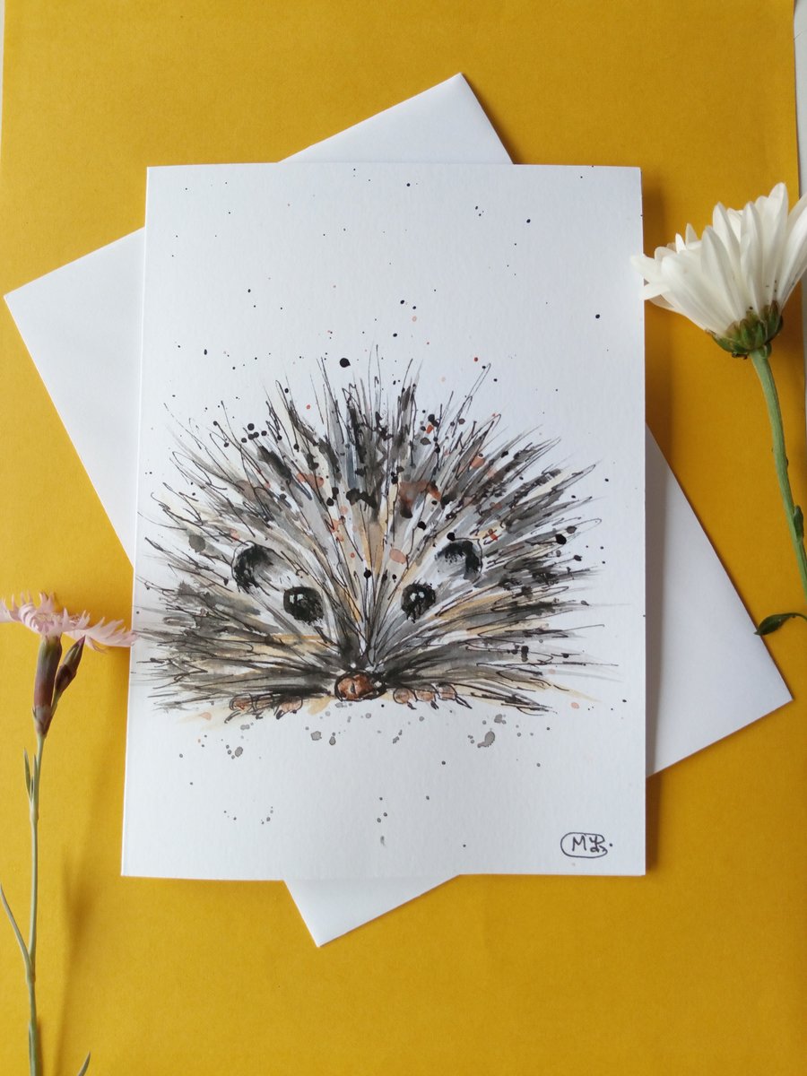 Hedgehog blank printed Card of Original painting