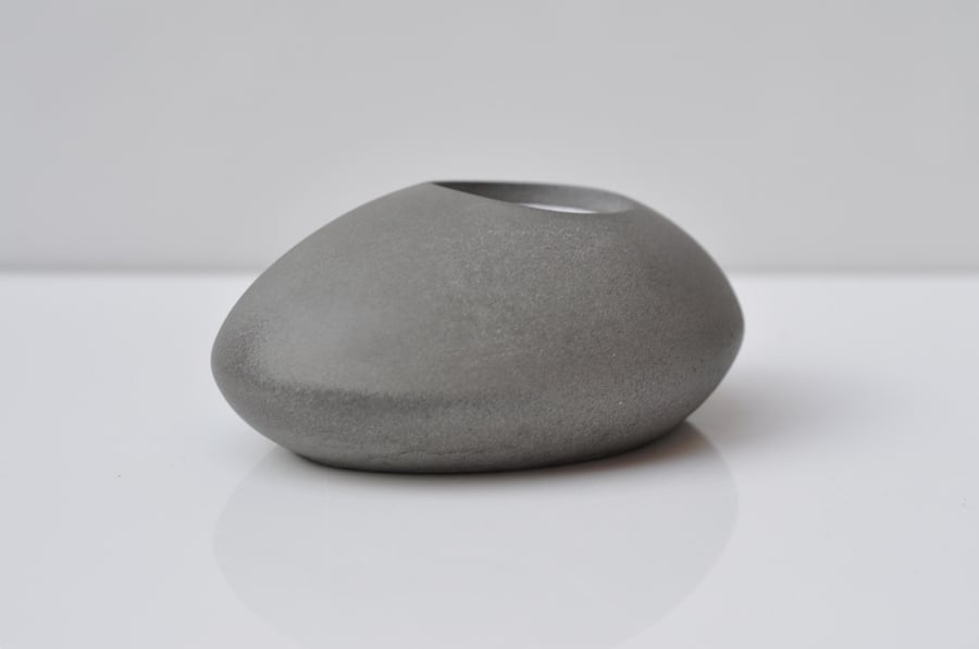 Concrete Tealight Holder Steel Grey Pebble Candle Holder Handmade New House Gift