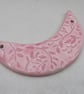 Shell Pink Leaf Pattern Ceramic Crescent Bib Pendant - Image 2