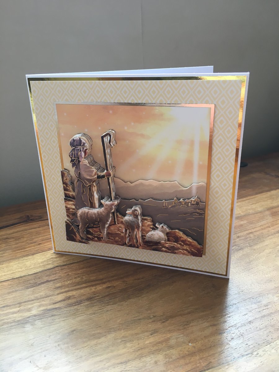 3D Shepherd Christmas Card - Decoupage - Handmade - Blank Inside
