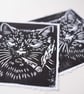 CAT SMOKING Lino print - small - black and white - handmade - Image 2