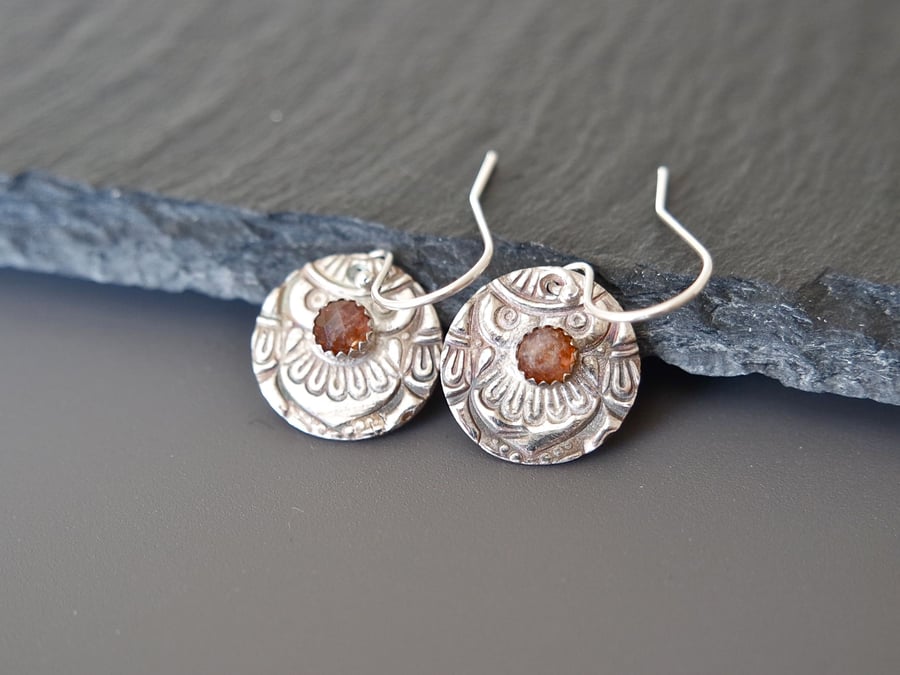 Sunstone Fine Silver Earrings, Ornaments - Heirloom Collection